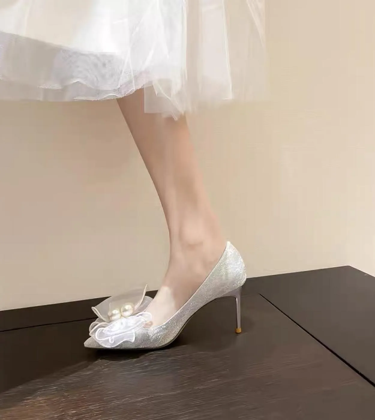 Scarpe da sposa eleganti Scarpe da sposa da donna Scarpe da sposa con fiocco di perle Scarpe da sposa da donna