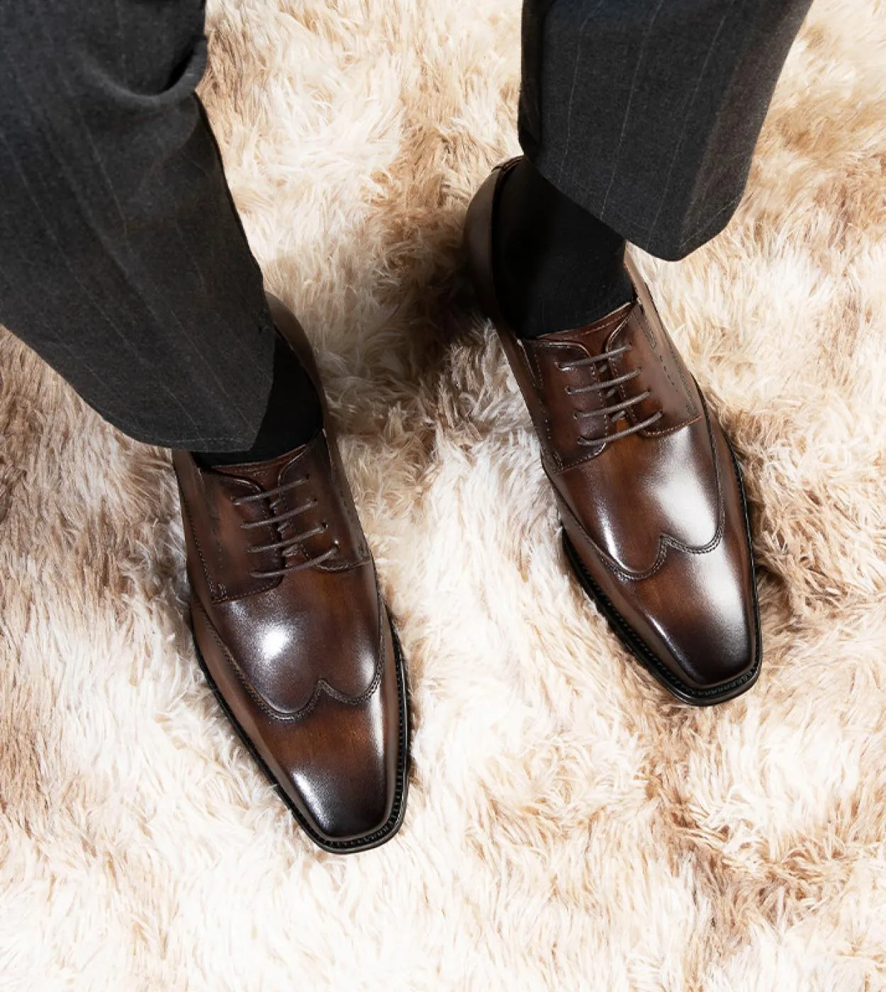 Scarpe derby da uomo di lusso con punta quadrata, scarpe da uomo in vera pelle, lacci, fatti a mano, vintage, stile britannico,