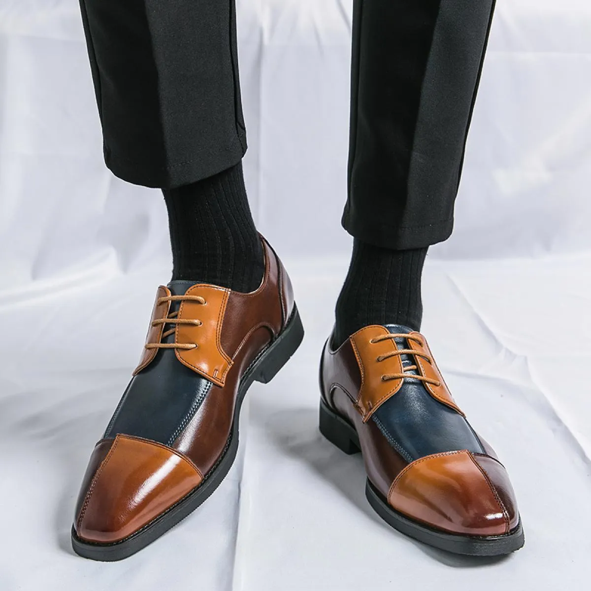 Scarpe derby giornaliere da uomo in PU impiombato colore misto scarpe eleganti da lavoro stringate comode classiche di grandi di