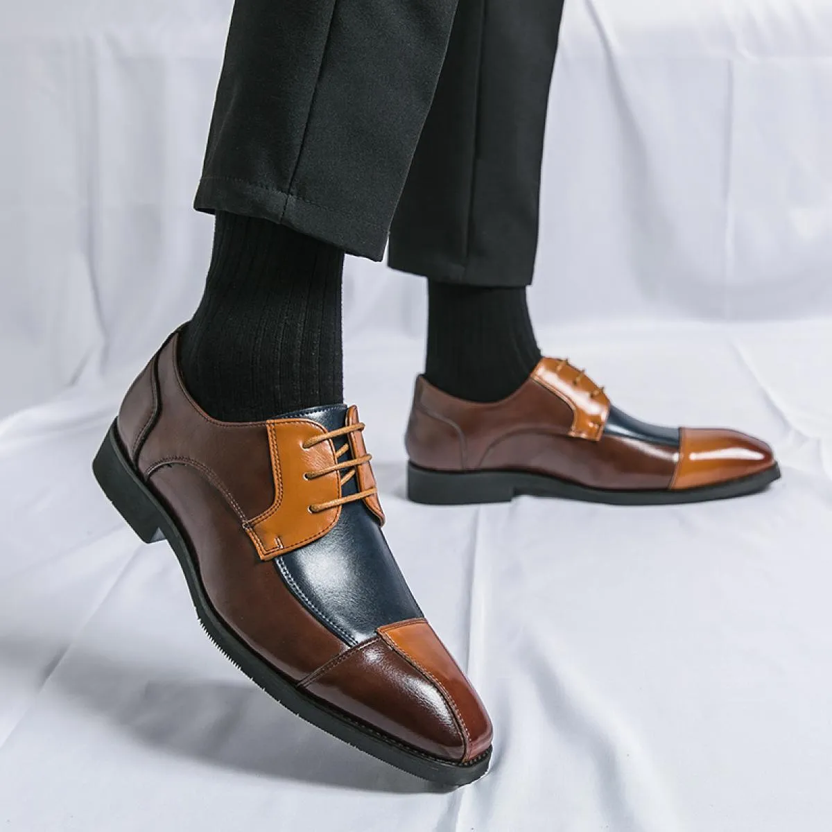 Scarpe derby giornaliere da uomo in PU impiombato colore misto scarpe eleganti da lavoro stringate comode classiche di grandi di