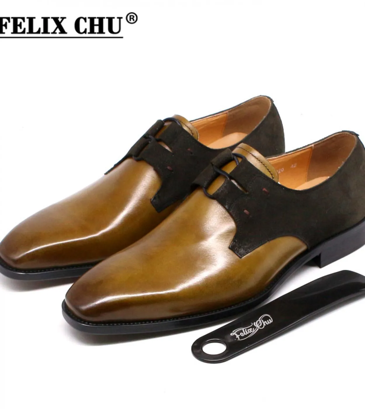 Scarpe eleganti da uomo fatte a mano con punta liscia Scarpe derby formali da matrimonio in vera pelle scamosciata verde oliva c