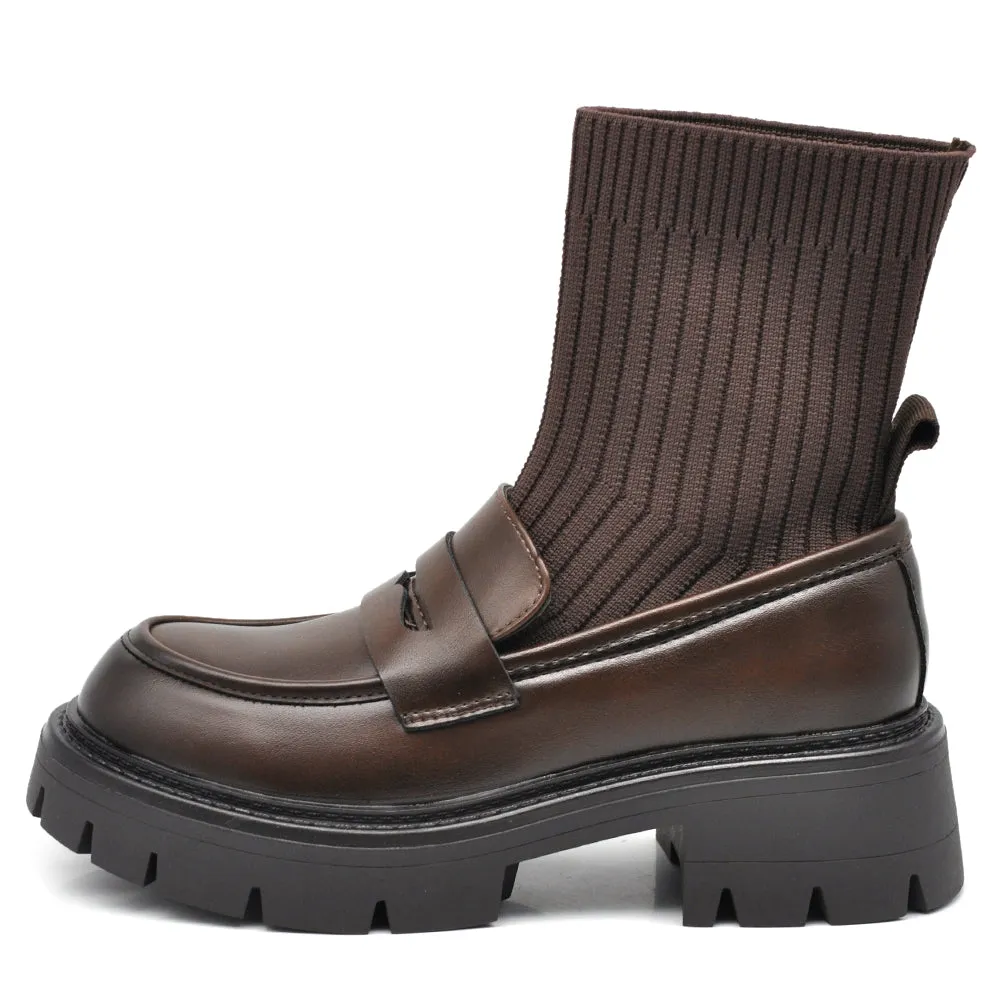 Scarpe Stivaletti Mocassini Loafer Slip On Con Calzini Da Donna Platform XG108