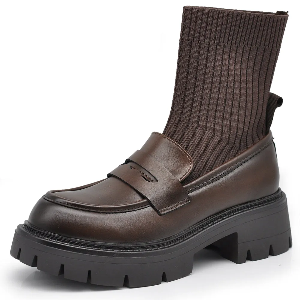 Scarpe Stivaletti Mocassini Loafer Slip On Con Calzini Da Donna Platform XG108