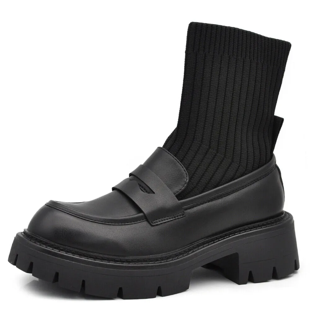 Scarpe Stivaletti Mocassini Loafer Slip On Con Calzini Da Donna Platform XG108