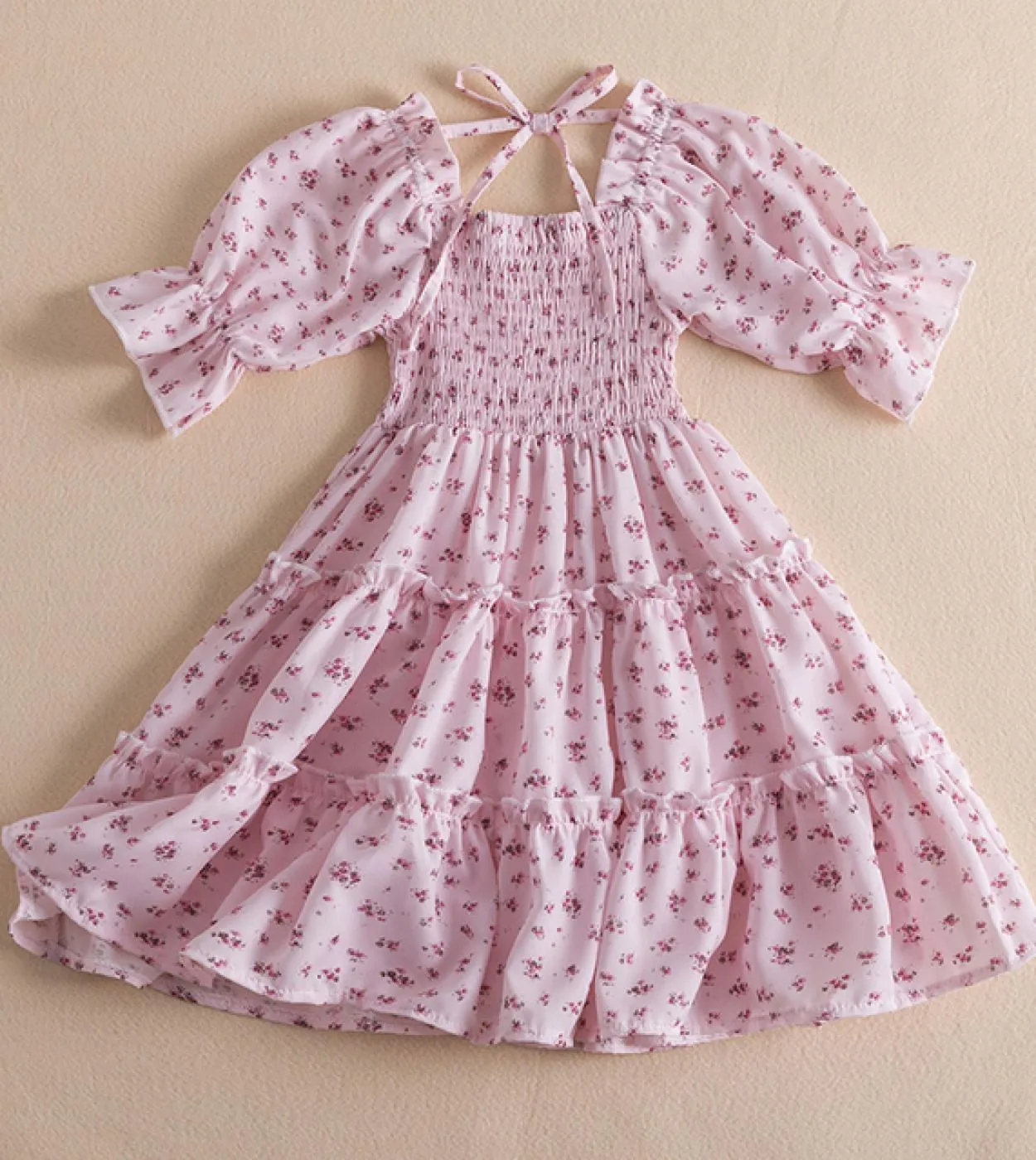 Summer New Girls Pink Floral Midi Dress Little Girl Smock Pink Princess Clothes Abiti per bambini per ragazze Bambini Soft Cas