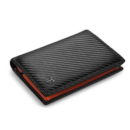 TEEHON Portafoglio Uomo RFID Blocking Pelle Carbonio con 11 Porta Carte di Credito, 2 Finestra ID, Portamonete Cerniera, 2 Scomp