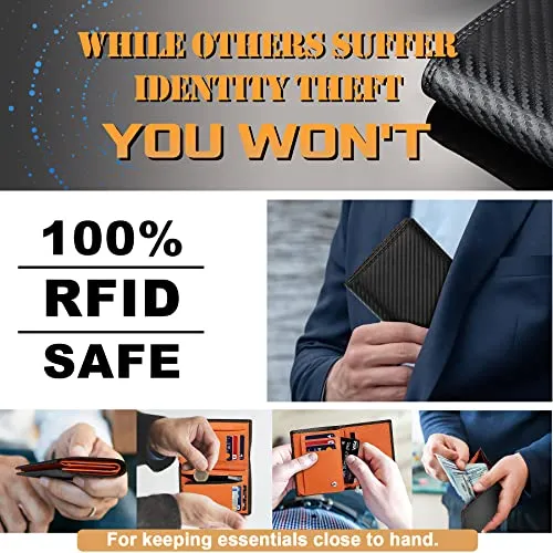 TEEHON Portafoglio Uomo RFID Blocking Pelle Carbonio con 11 Porta Carte di Credito, 2 Finestra ID, Portamonete Cerniera, 2 Scomp