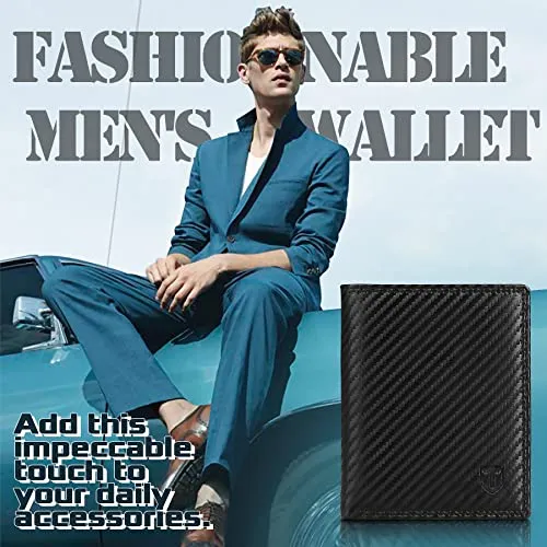 TEEHON Portafoglio Uomo RFID Blocking Pelle Carbonio con 11 Porta Carte di Credito, 2 Finestra ID, Portamonete Cerniera, 2 Scomp