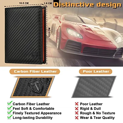 TEEHON Portafoglio Uomo RFID Blocking Pelle Carbonio con 11 Porta Carte di Credito, 2 Finestra ID, Portamonete Cerniera, 2 Scomp