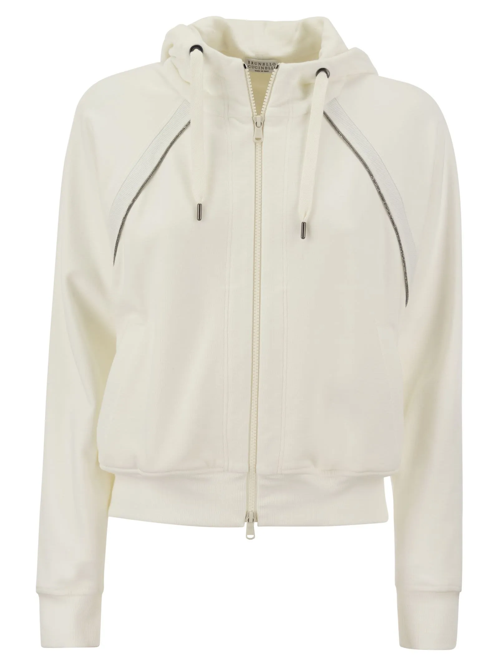 Topwear in felpa Smooth di cotone con cappuccio e Shiny Piping