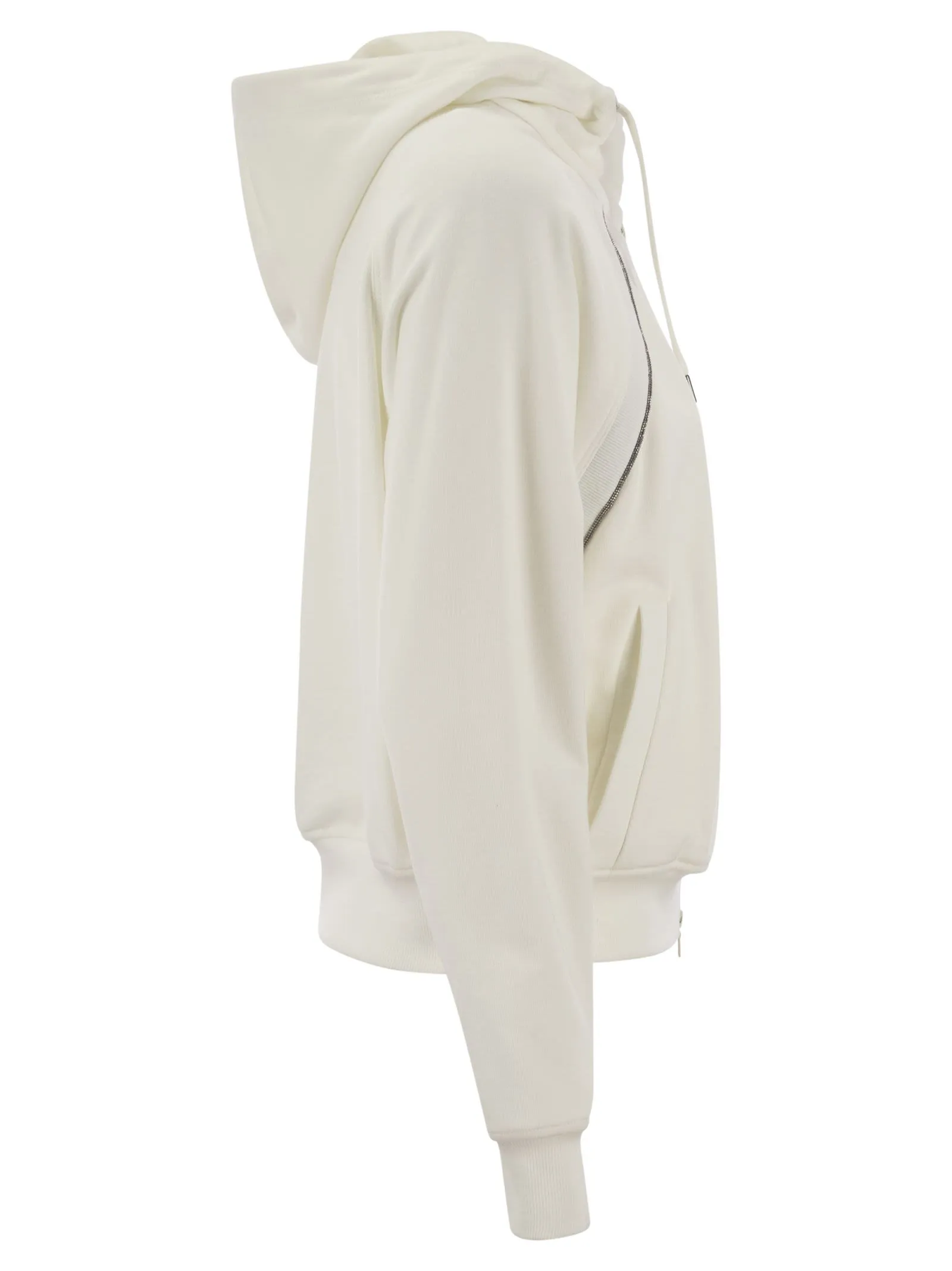Topwear in felpa Smooth di cotone con cappuccio e Shiny Piping