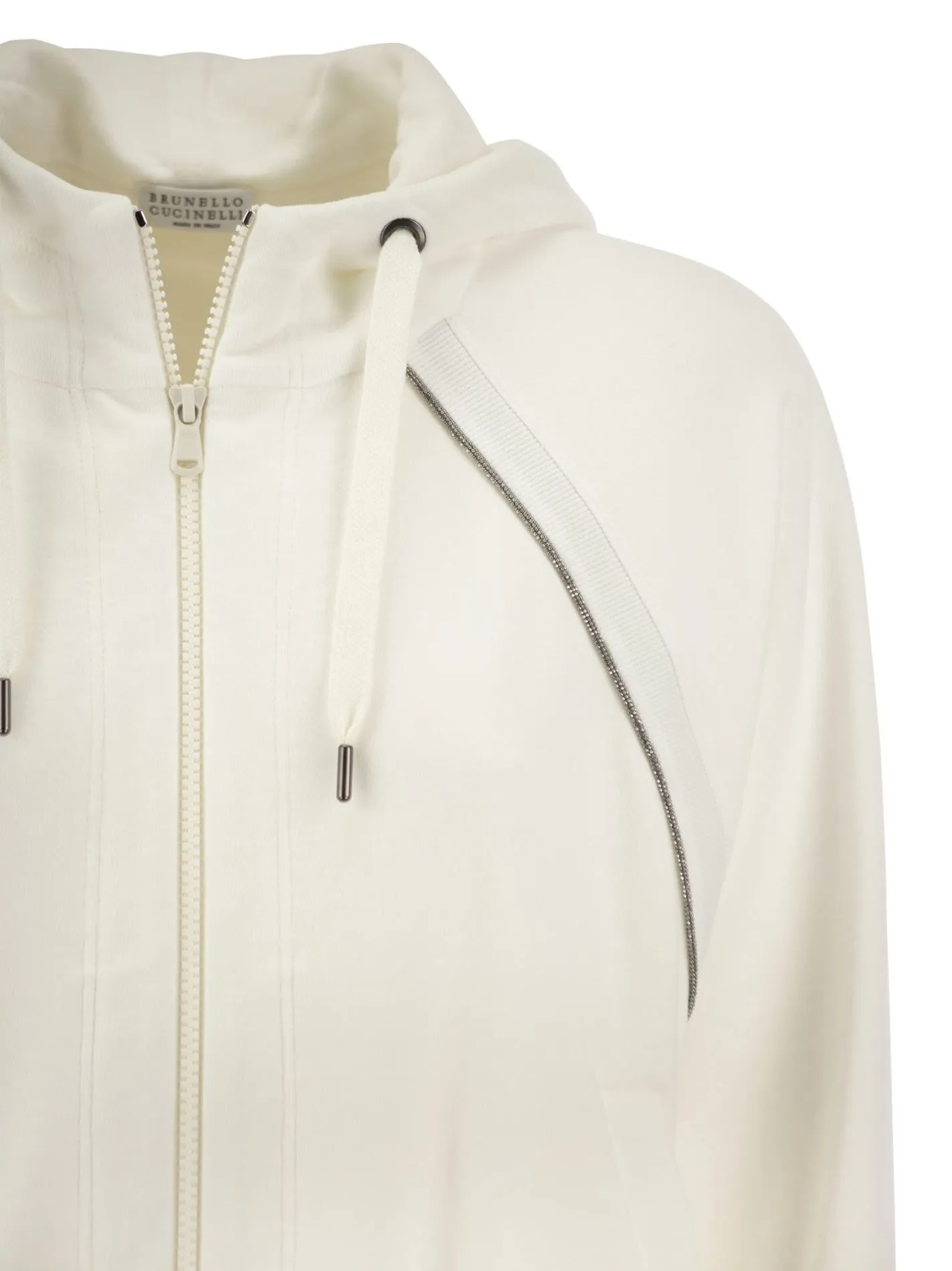 Topwear in felpa Smooth di cotone con cappuccio e Shiny Piping