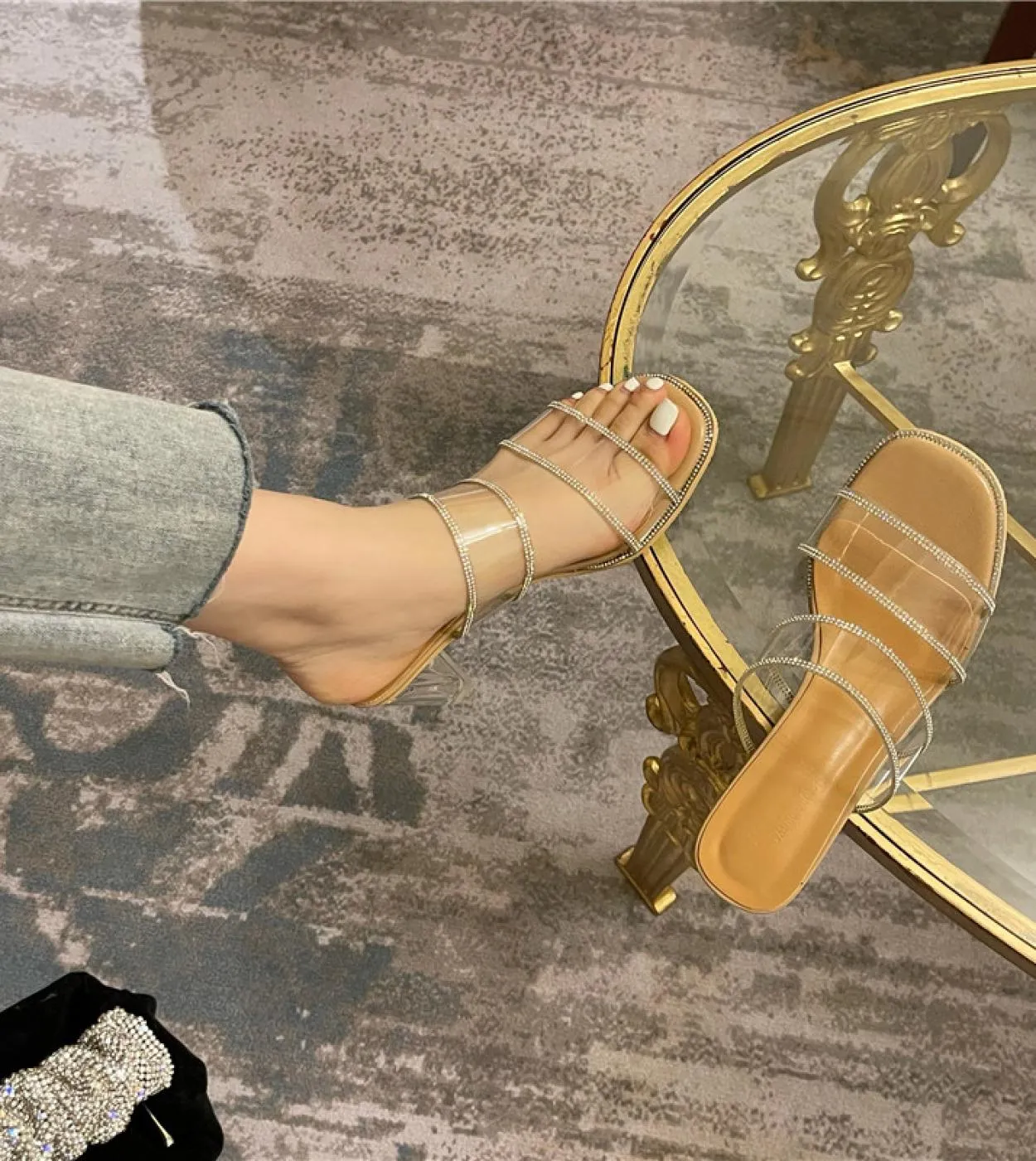 Transparent Rhinestone Sandals Womens  High Heel Crystal Shoes Outer Wear Large Size Sandals Womens Platform Sandals