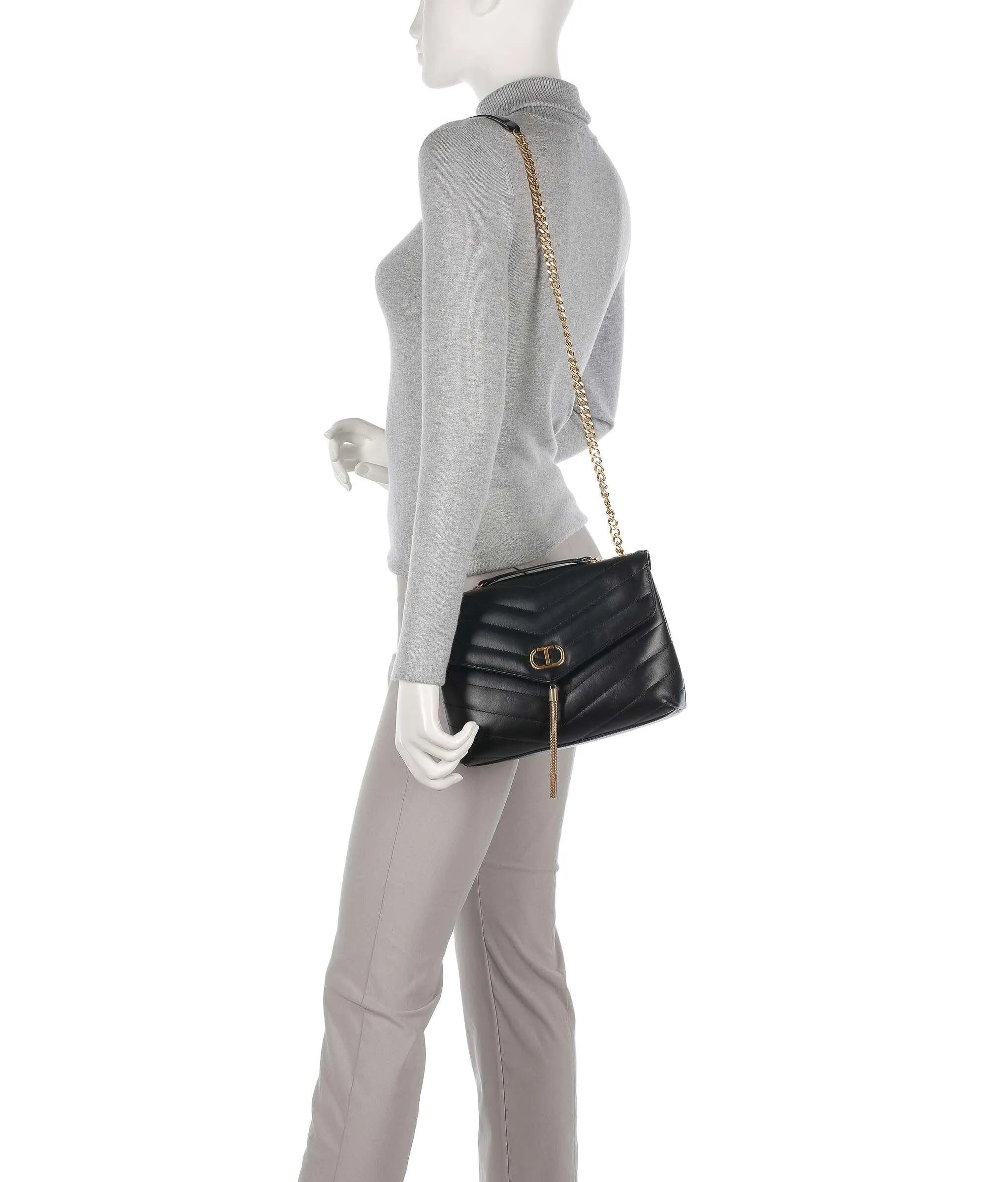  Twinset Dreamy Dreamy Borsa a spalla pelle di vitello finemente grana nero  