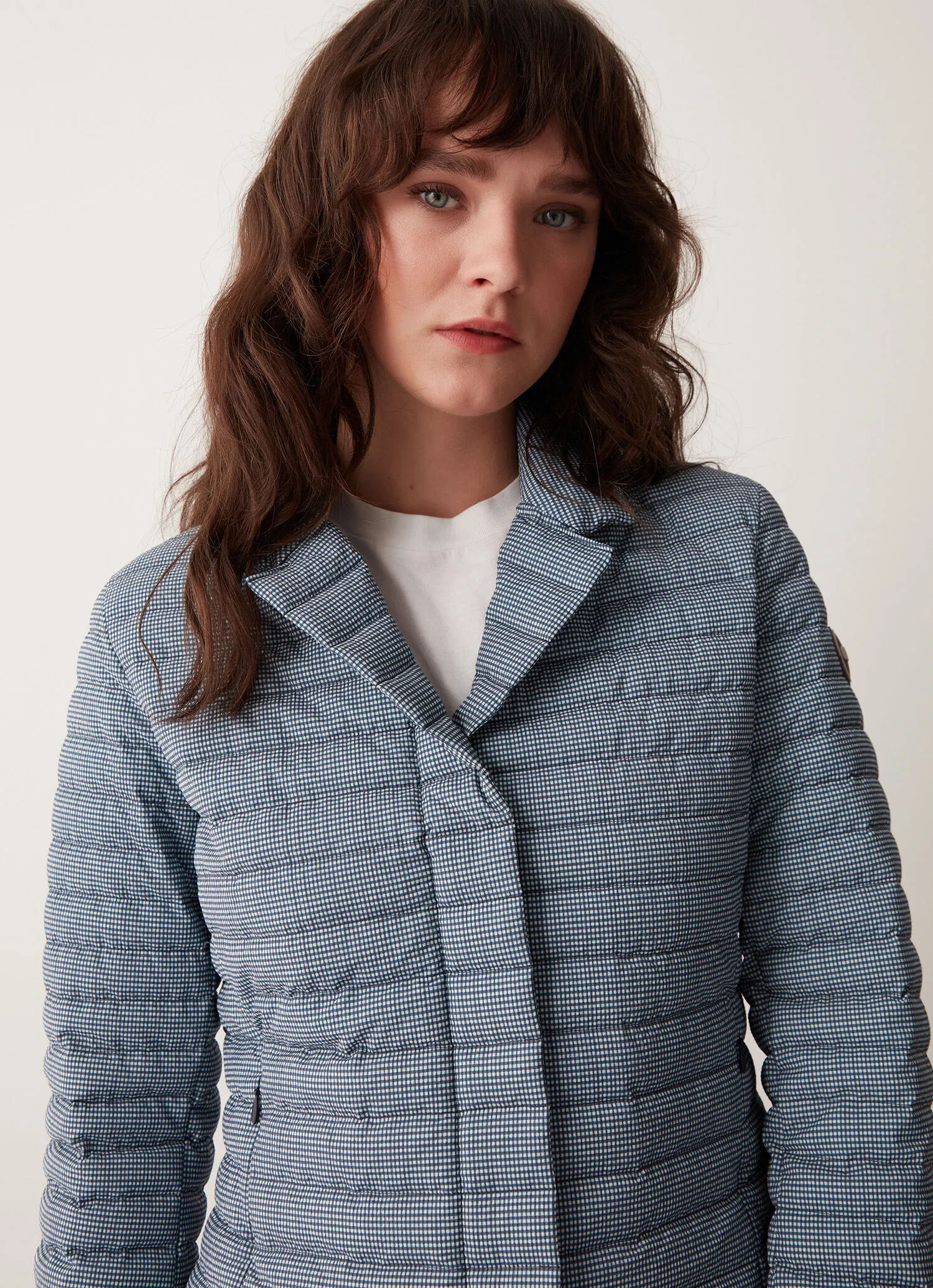 Vichy-print blazer with lapel collar