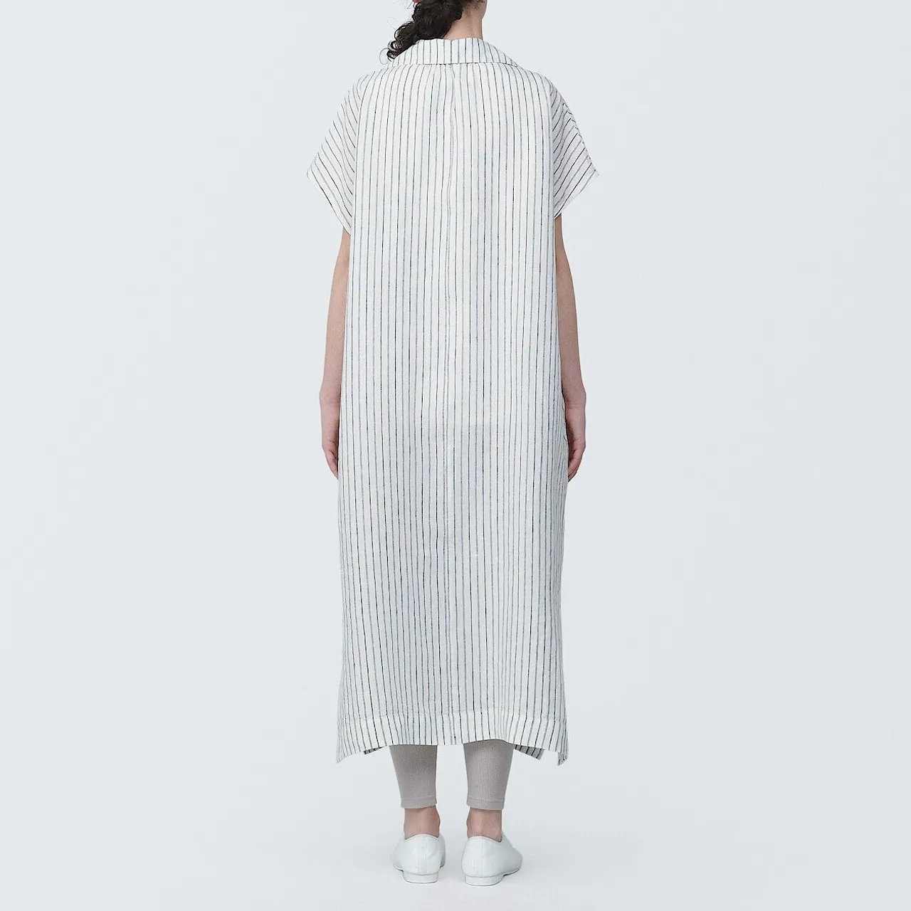 Women's Linen V Neck Collar Midi Dress