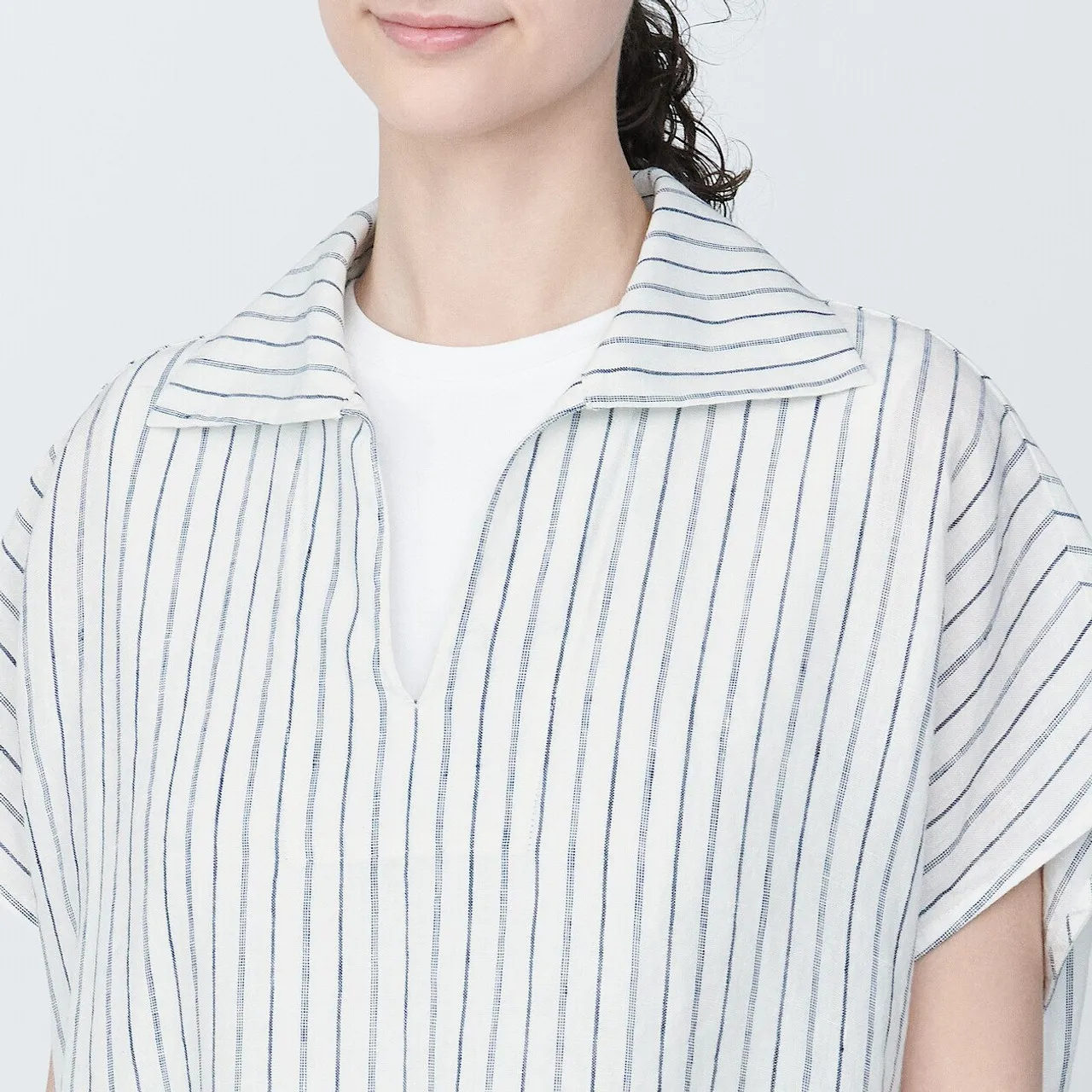 Women's Linen V Neck Collar Midi Dress