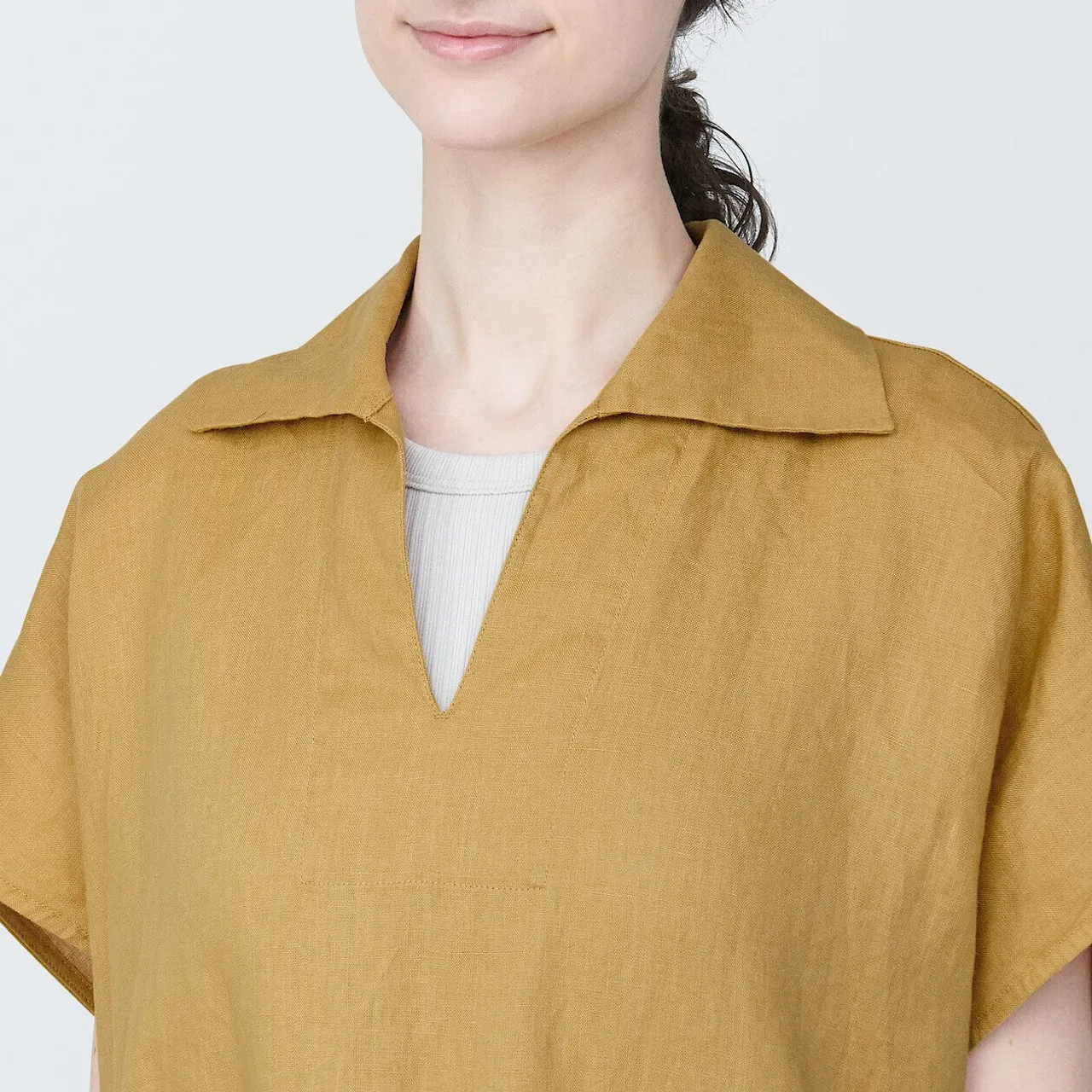 Women's Linen V Neck Collar Midi Dress