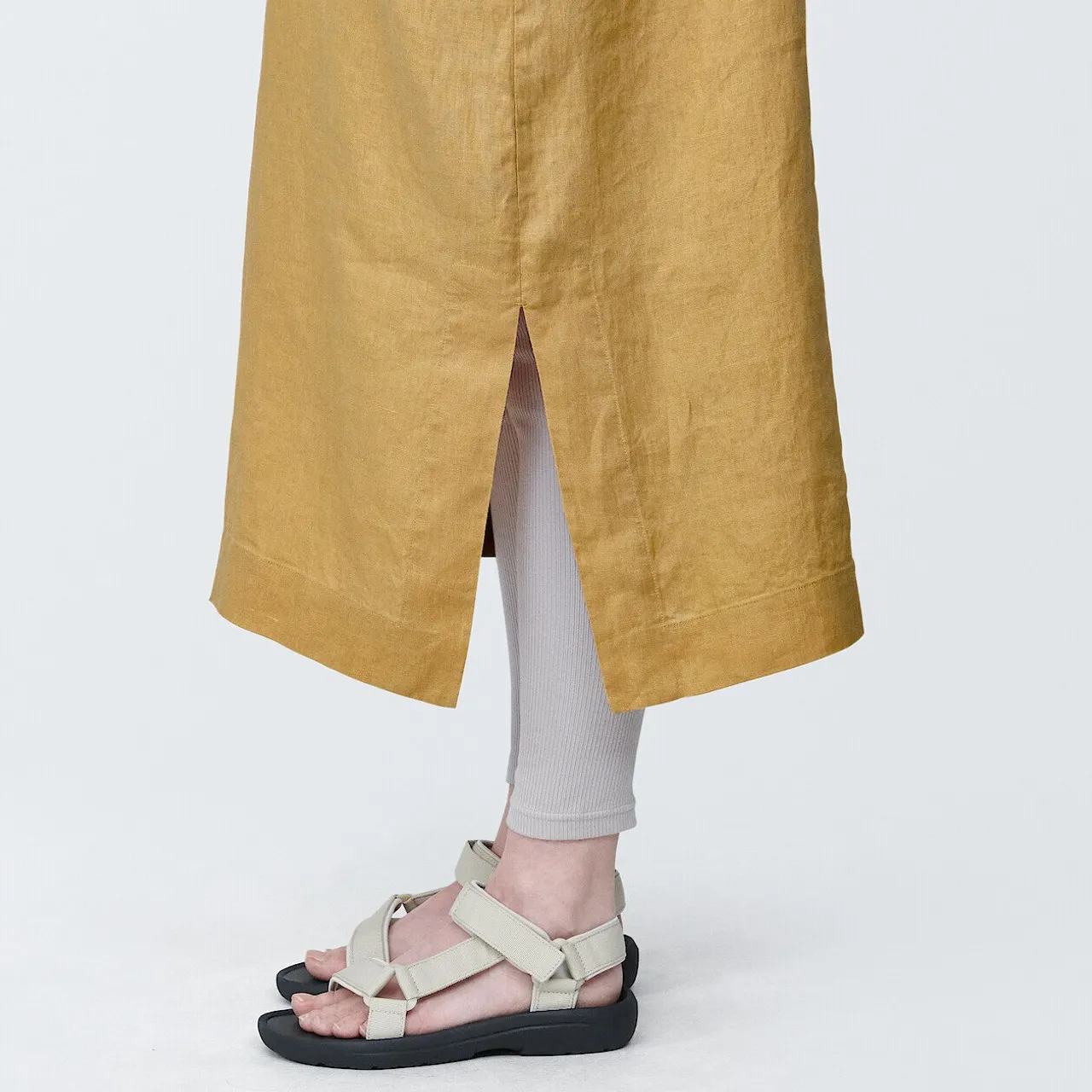 Women's Linen V Neck Collar Midi Dress