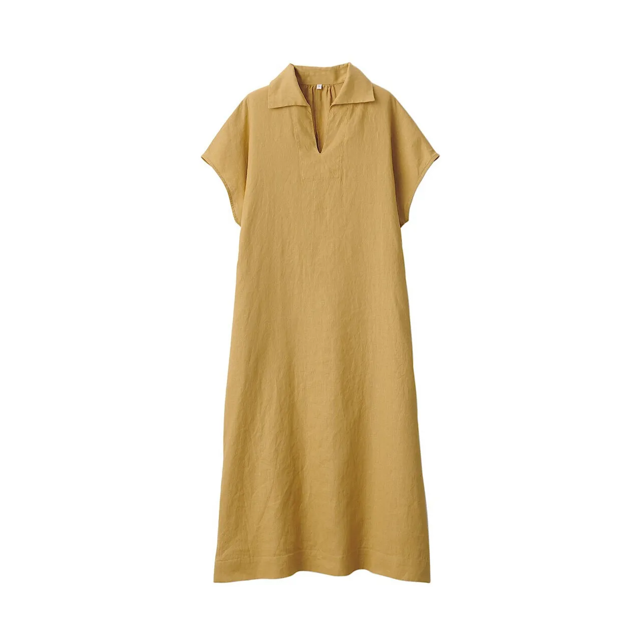 Women's Linen V Neck Collar Midi Dress